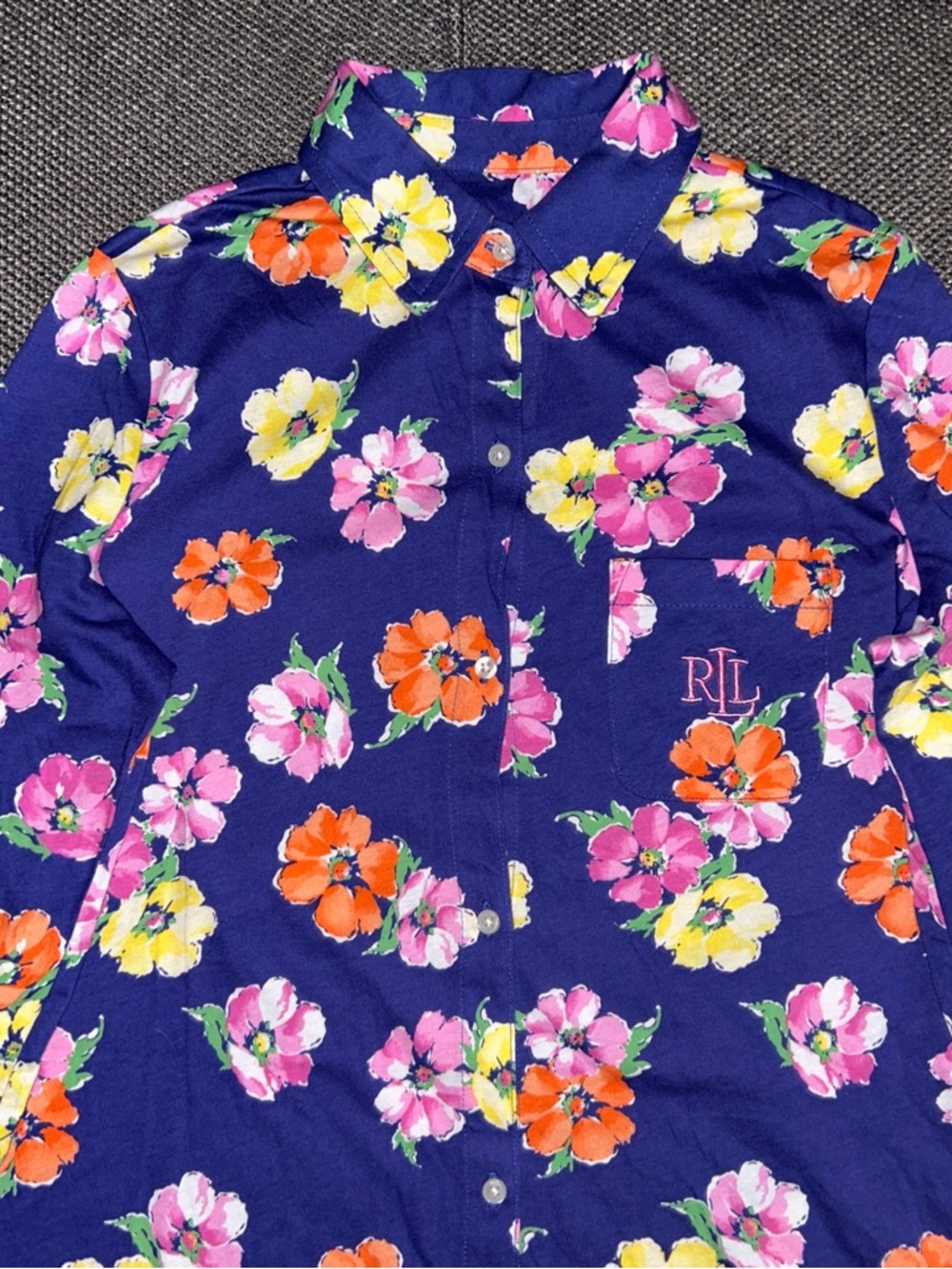 Ralph Lauren Navy Floral Button-Down Shirt Dress - Picture 2 of 6